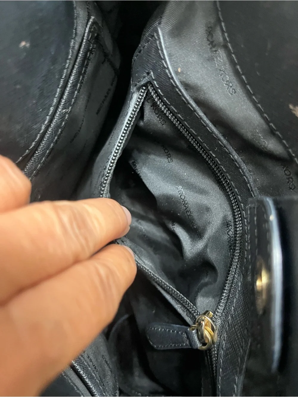 Michael Kors Black Leather Satchel with Gold Chain Accent